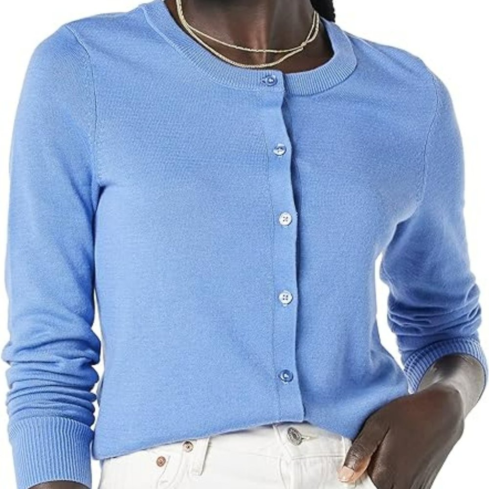 Two NEW Amazon Essentials Women's Lightweight Crewneck Cardigan Sweaters